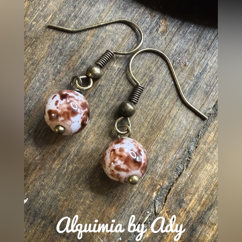 Alquimia Brown and White Speckled Glass Bead Drop Earrings